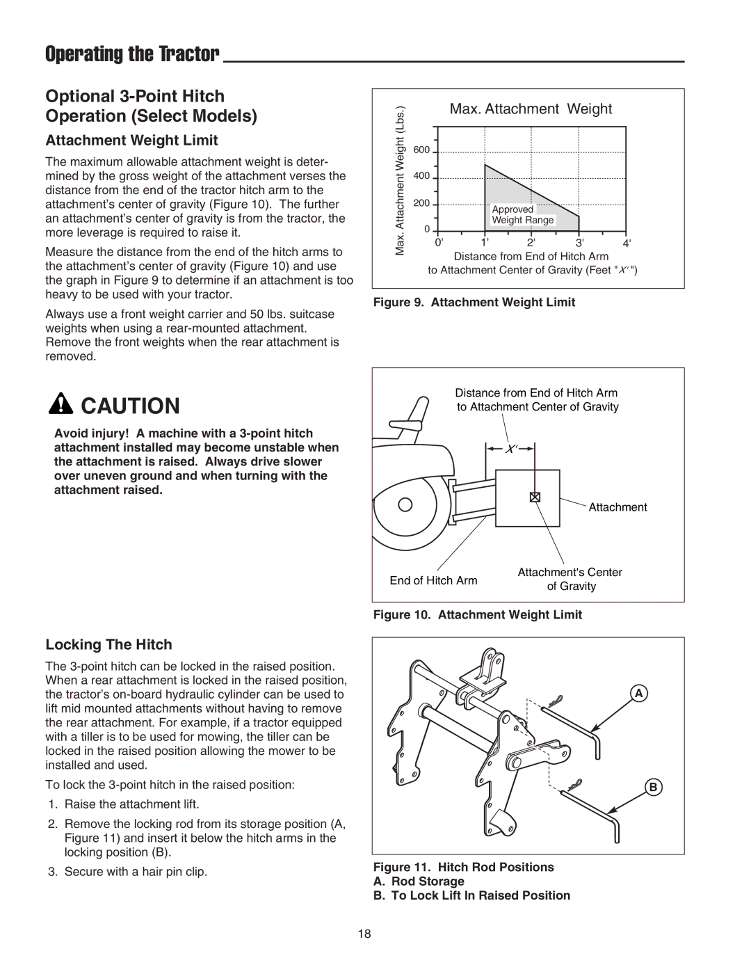 Snapper SGT27540D manual Optional 3-Point Hitch Operation Select Models, Attachment Weight Limit, Locking The Hitch 