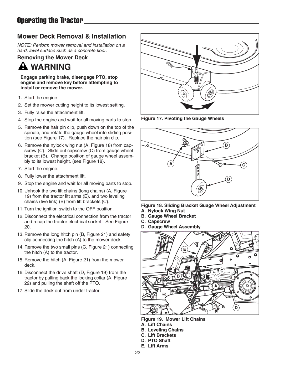 Snapper SGT27540D manual Mower Deck Removal & Installation, Removing the Mower Deck 