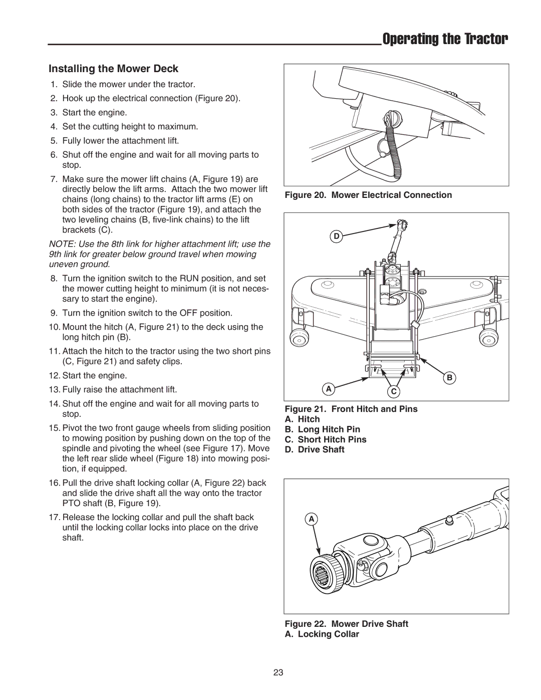 Snapper SGT27540D manual Installing the Mower Deck, Mower Electrical Connection 