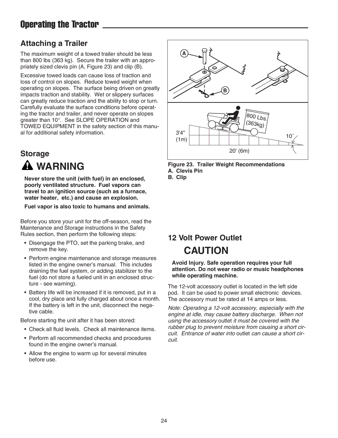 Snapper SGT27540D manual Attaching a Trailer, Storage, Volt Power Outlet 