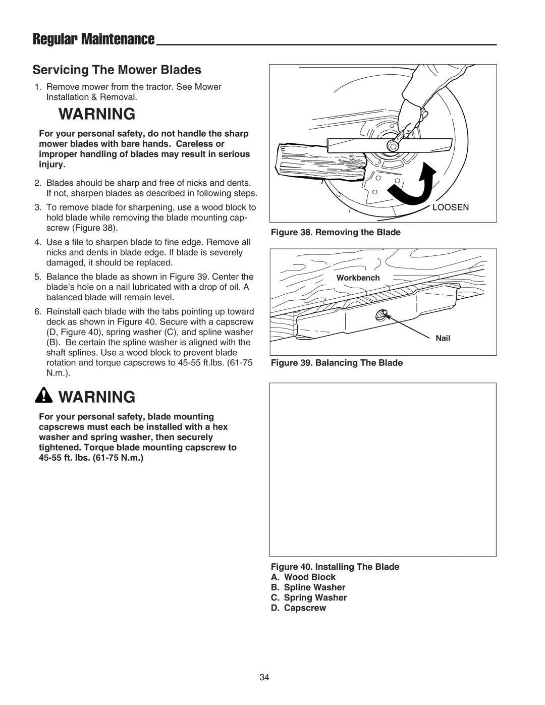 Snapper SGT27540D manual Servicing The Mower Blades, Removing the Blade 