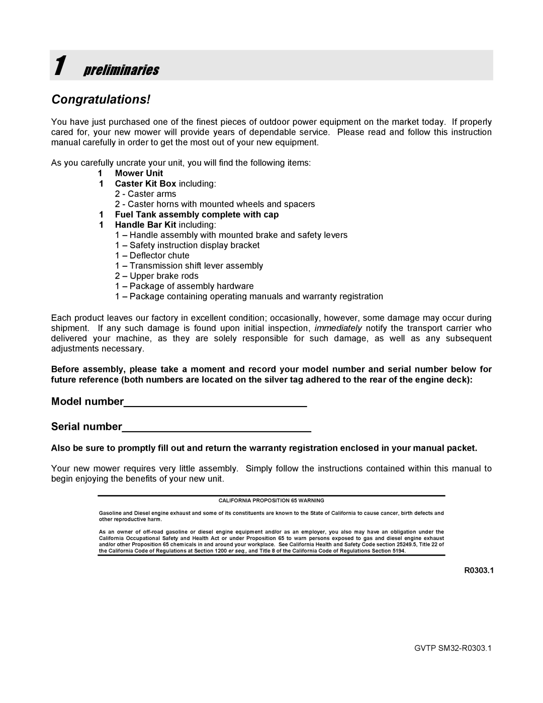 Snapper SGV13320KW manual Preliminaries 