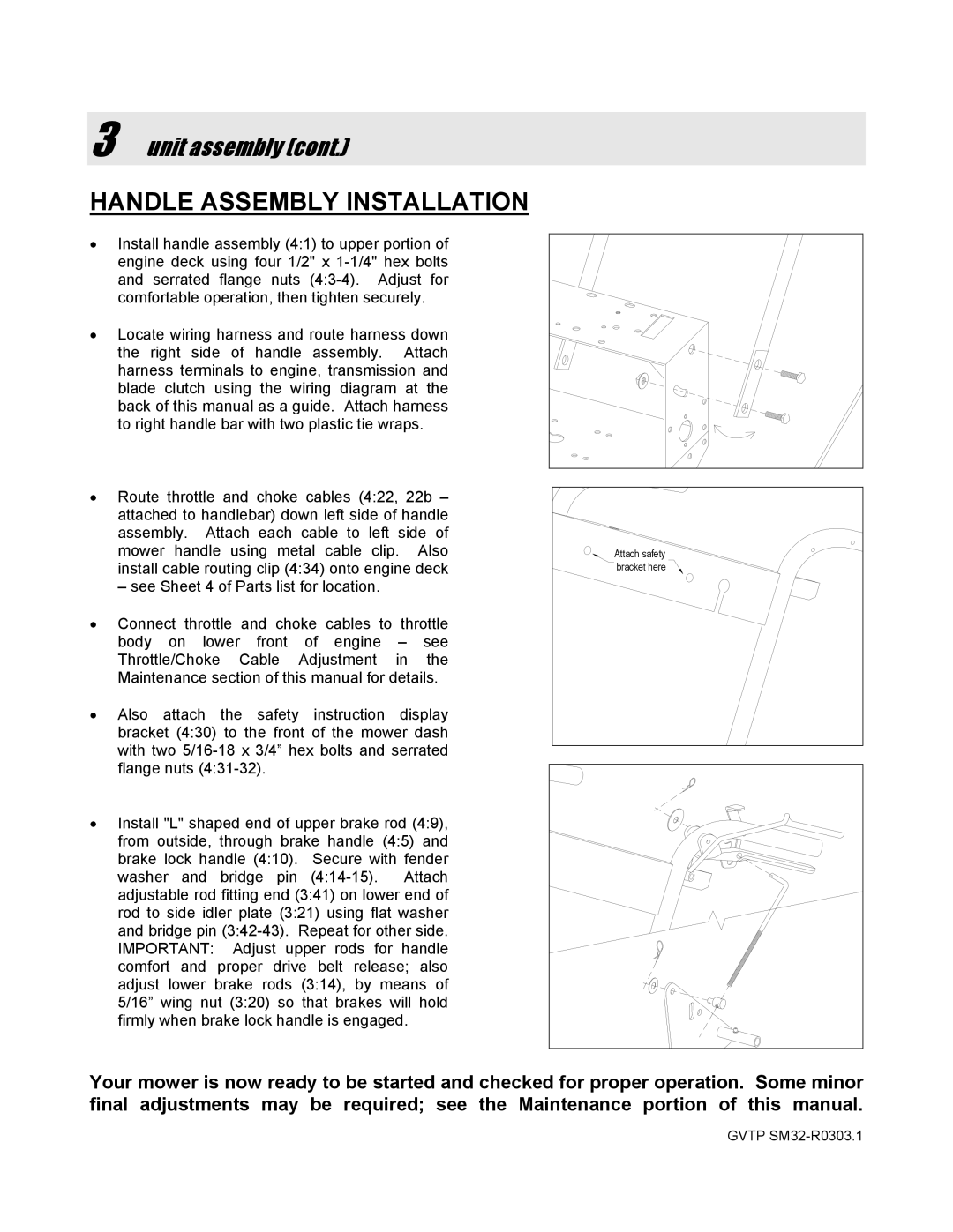 Snapper SGV13320KW manual Handle Assembly Installation 