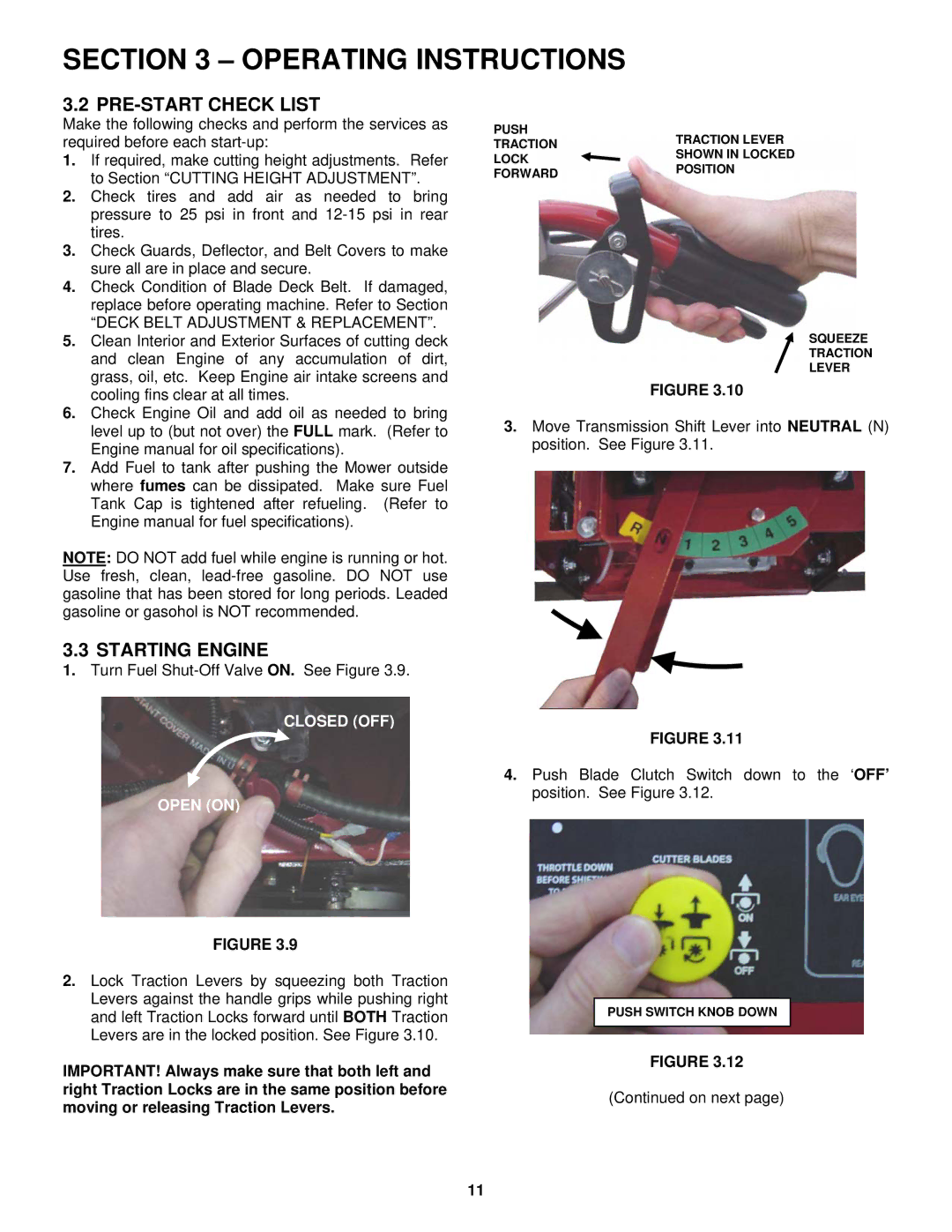 Snapper SGV13321KW important safety instructions PRE-START Check List, Starting Engine, Deck Belt Adjustment & Replacement 