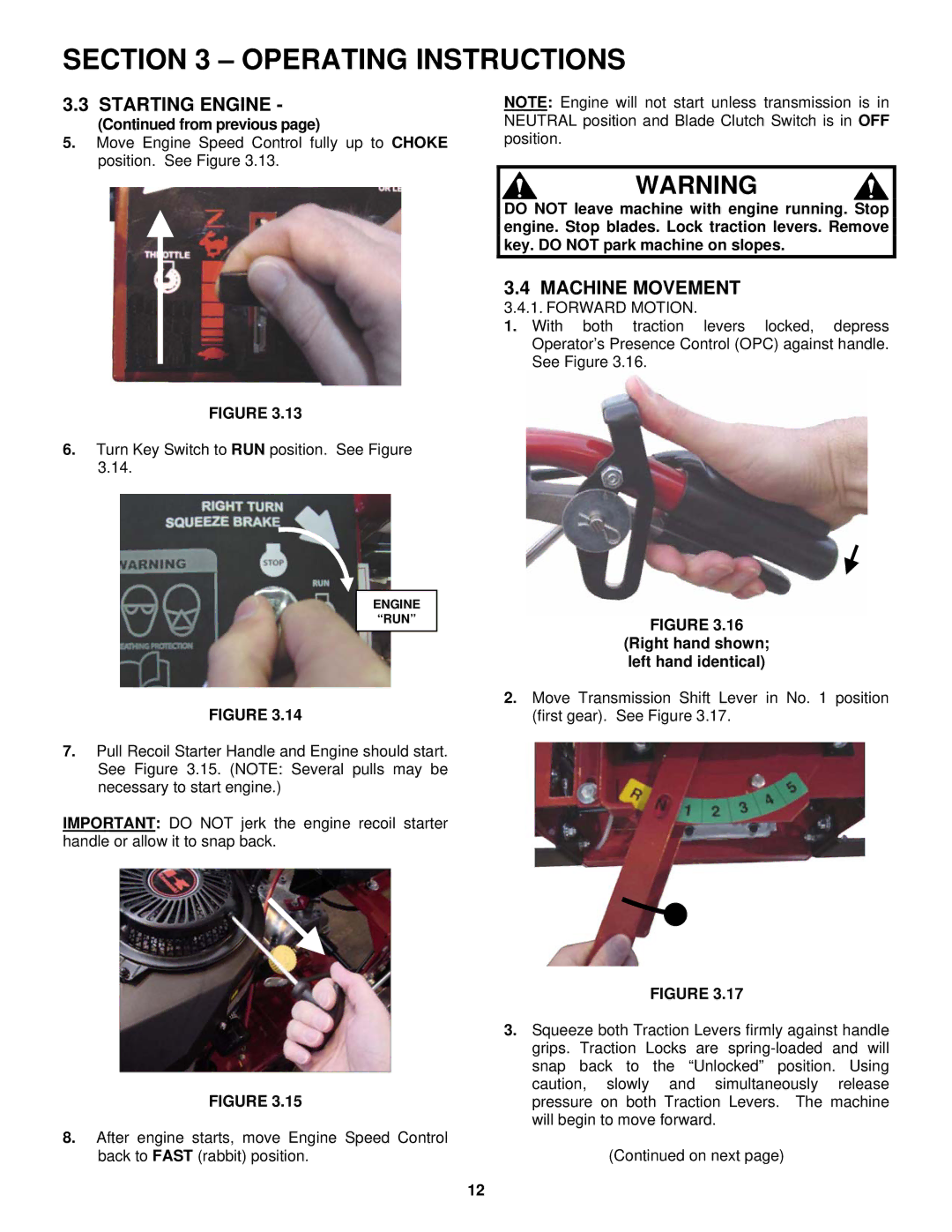 Snapper SGV13321KW important safety instructions Machine Movement, Forward Motion 