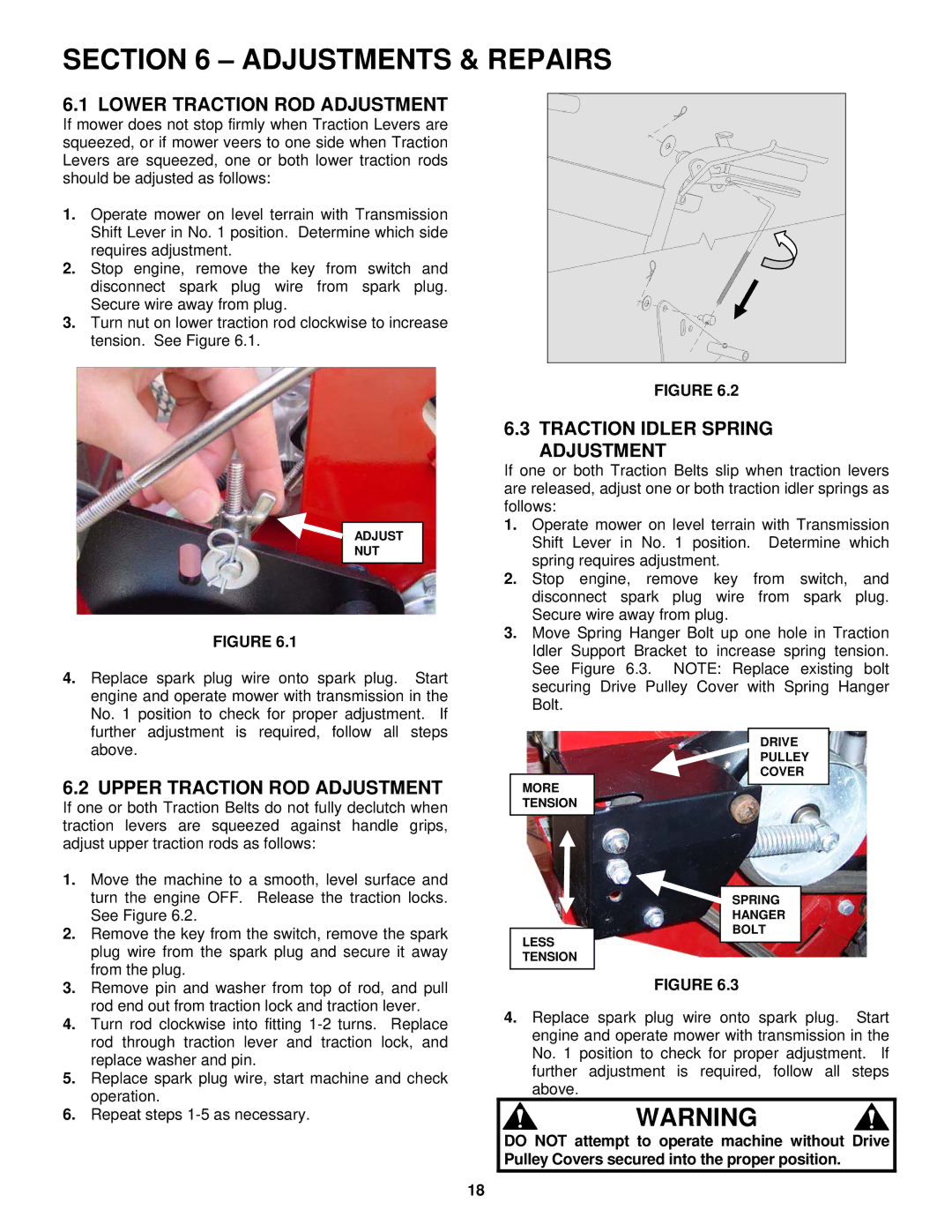 Snapper SGV13321KW Adjustments & Repairs, Lower Traction ROD Adjustment, Upper Traction ROD Adjustment 