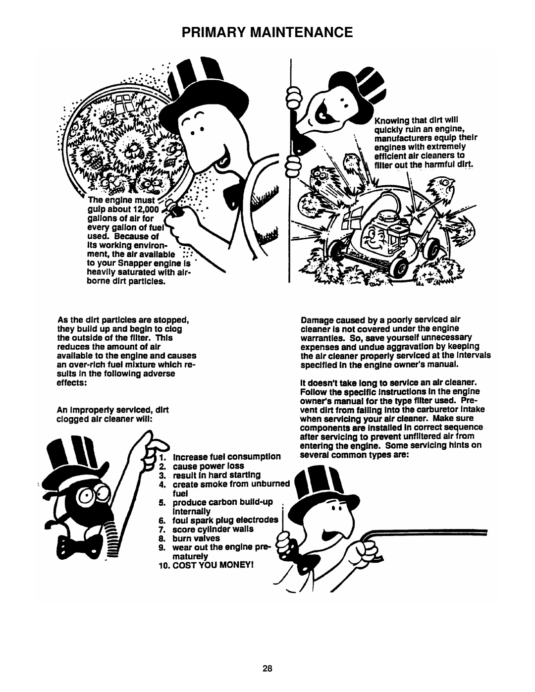 Snapper SGV13321KW important safety instructions Primary Maintenance 