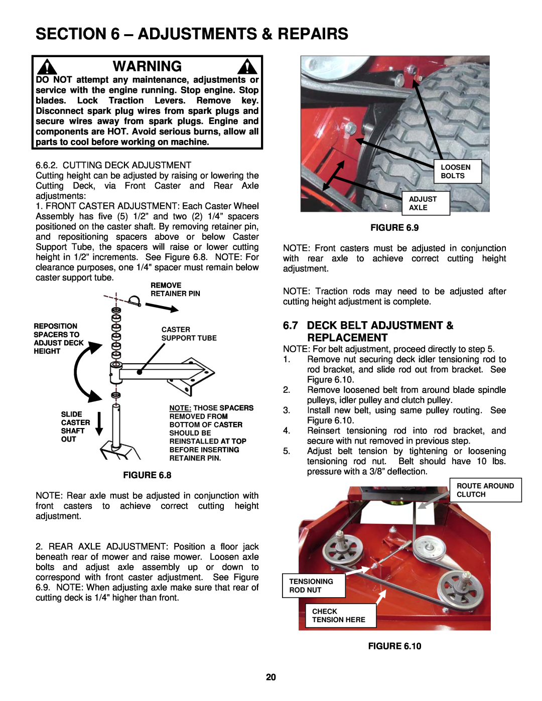Snapper SGV13321KW important safety instructions Adjustments & Repairs, Deck Belt Adjustment & Replacement 
