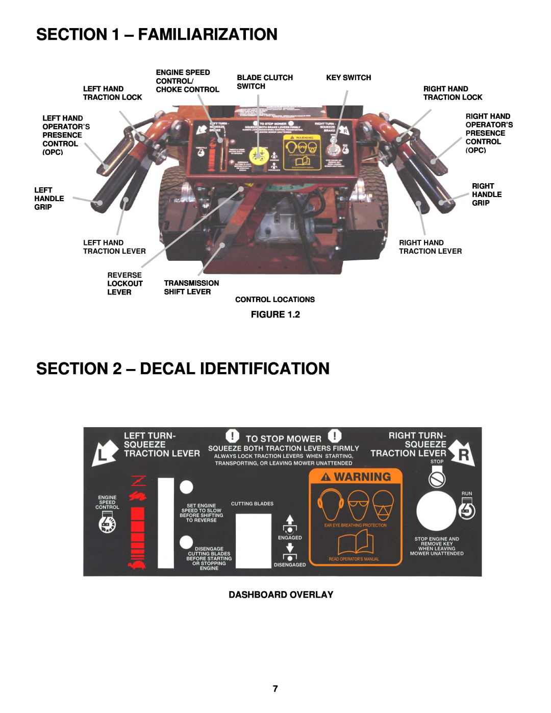 Snapper SGV13321KW important safety instructions Decal Identification, Familiarization, Dashboard Overlay 