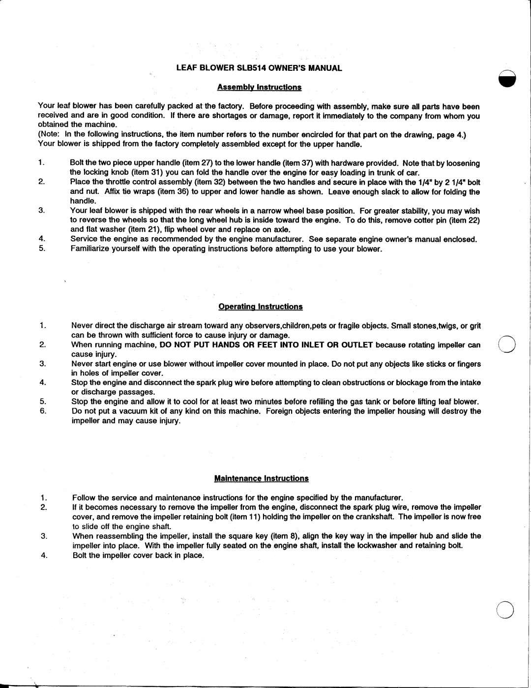 Snapper SLB514 manual 