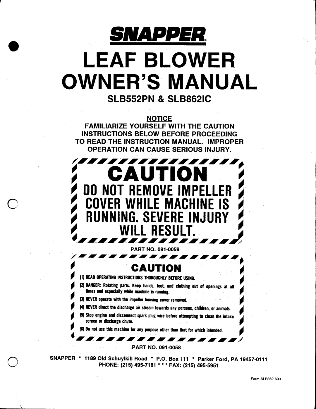 Snapper SLB862IC manual 