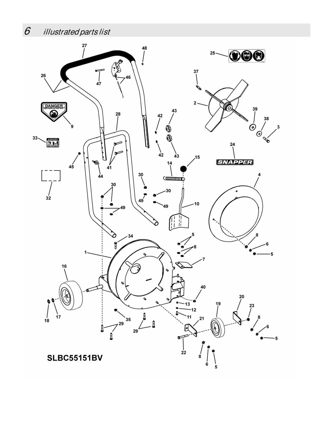 Snapper SLBC55151BV manual illustrated parts list 