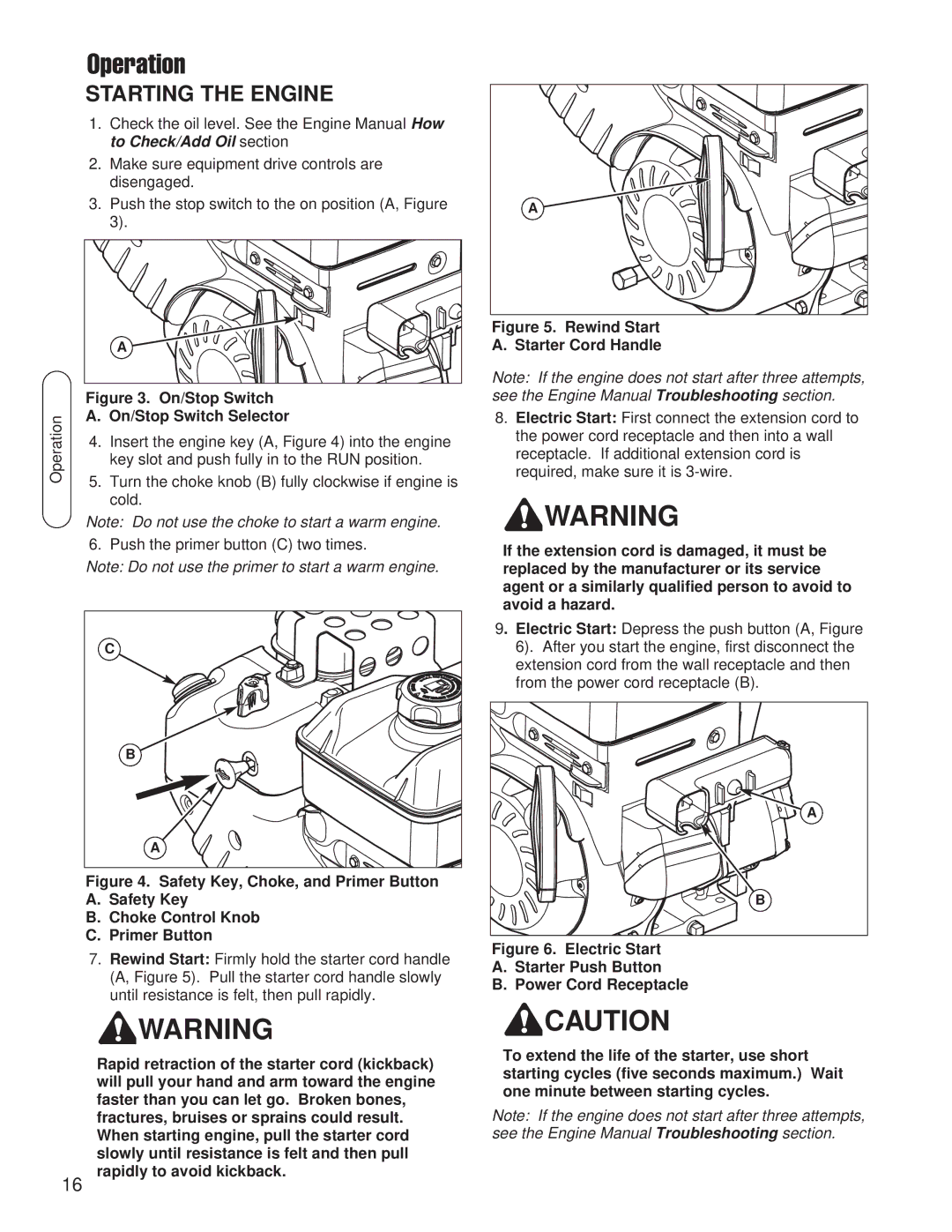 Snapper SMI I924RX MS B&S 24 (CE), SMI I924EX B&S 24 (CE), SNP I924E B&S 24 (CE) manual Operation, Starting the Engine 