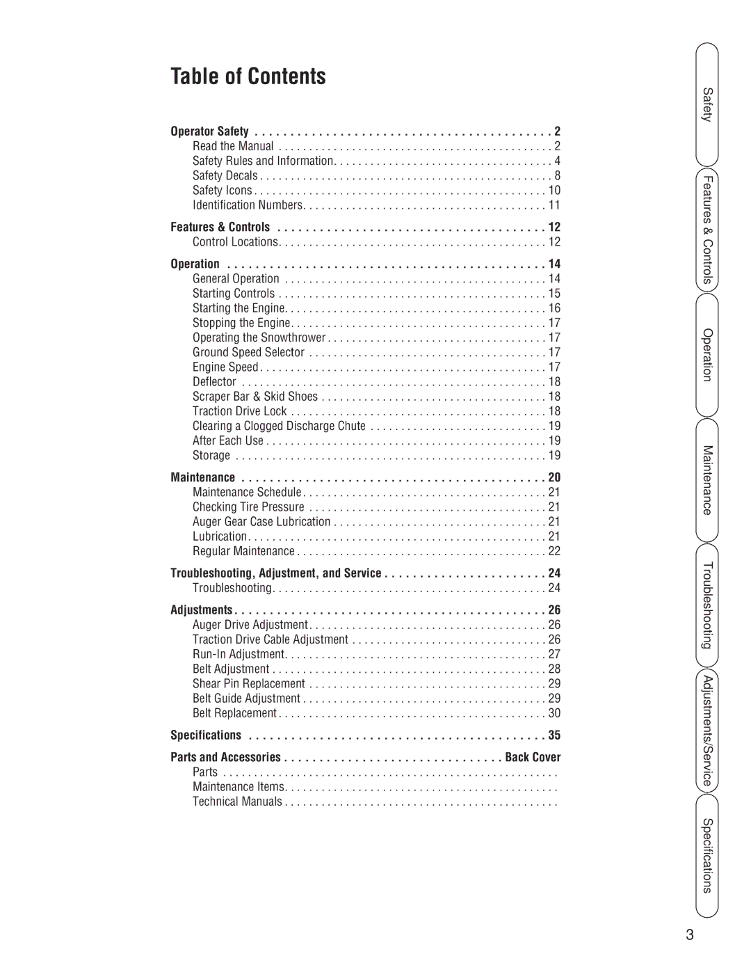 Snapper SMI I924E B&S 24, SMI I924EX B&S 24 (CE), SNP I924E B&S 24 (CE), SNP I924EX B&S 24 (CE) manual Table of Contents 