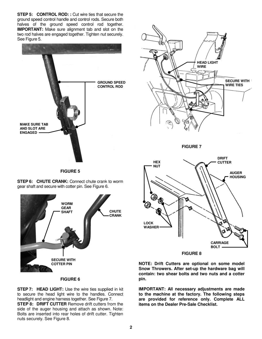 Snapper Snow Thowers manual Ground Speed Control ROD Make Sure TAB Slot are Engaged 