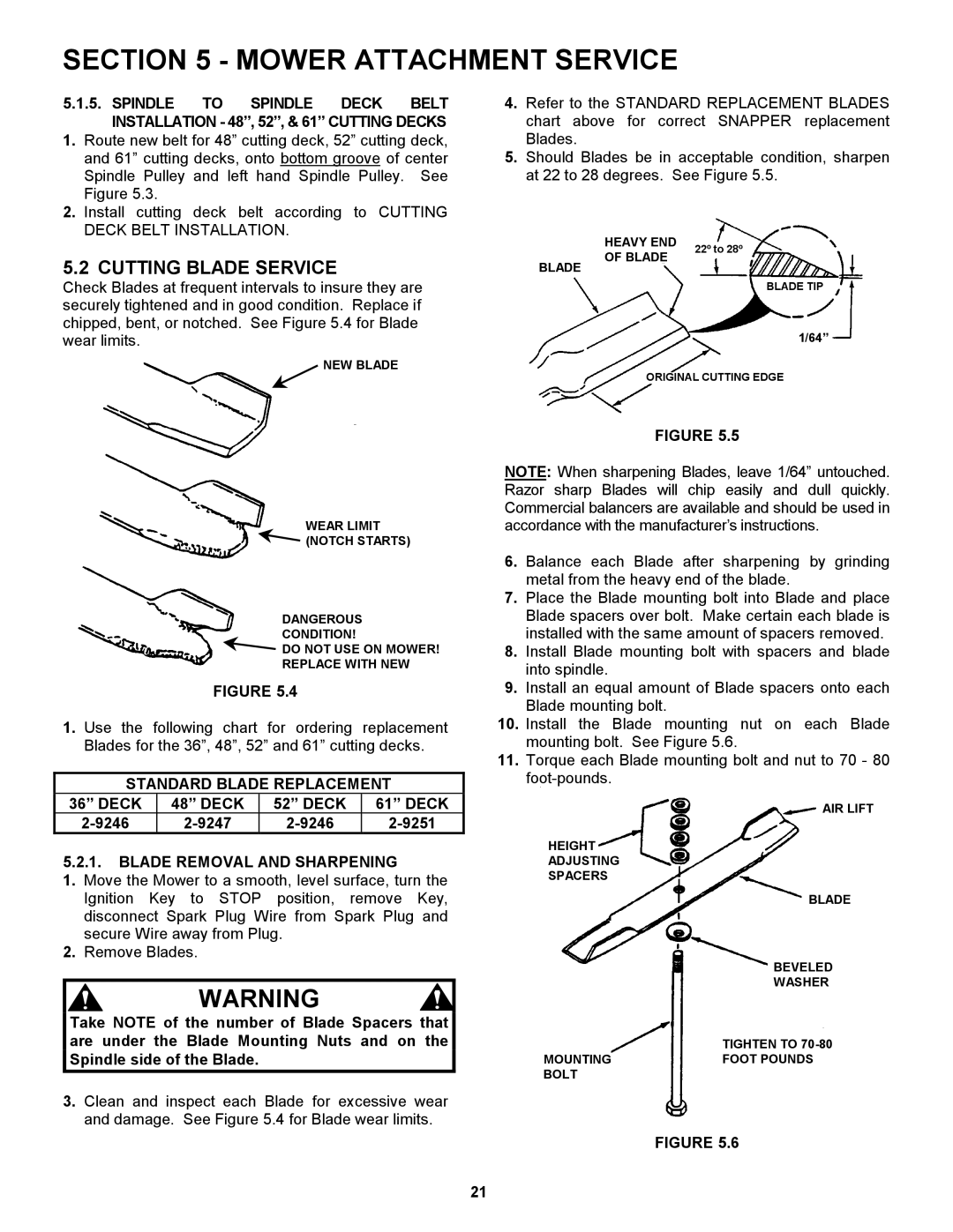 Snapper SP400, SP300 Cutting Blade Service, Standard Blade Replacement, Deck 9246 9247 9251, Blade Removal and Sharpening 