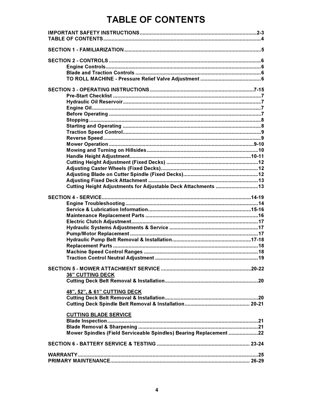 Snapper SPLH171KW, SP400, SP300, SPLH221KWE, SPLH151KW, SPLH141KWE important safety instructions Table of Contents 