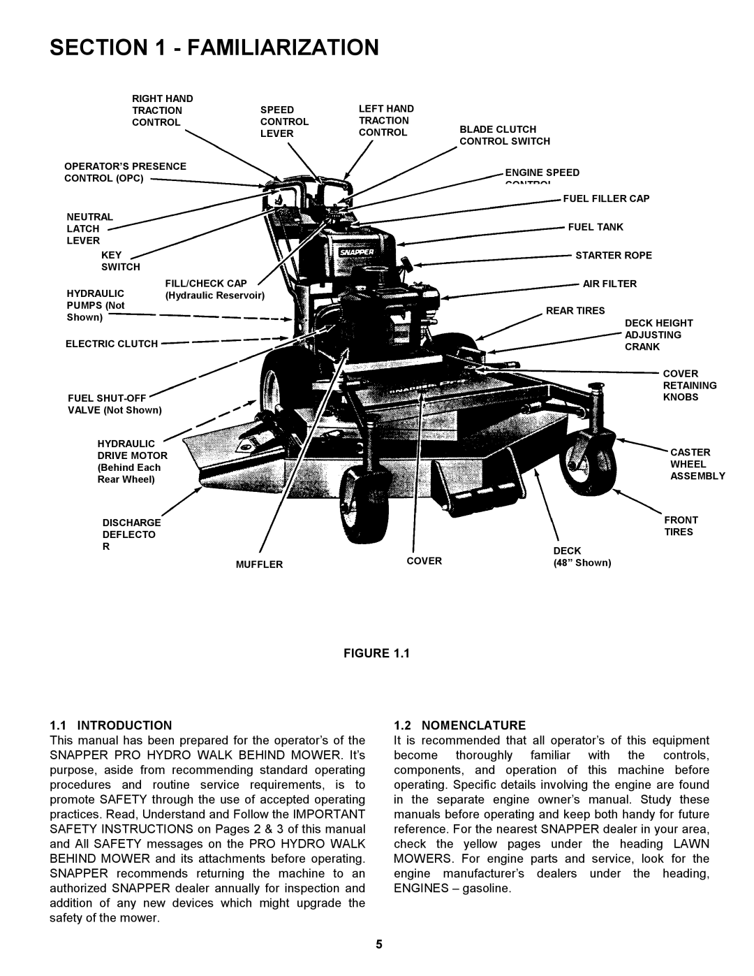 Snapper SPLH141KWE, SP400, SP300, SPLH221KWE, SPLH151KW, SPLH171KW Familiarization, Introduction, Nomenclature 