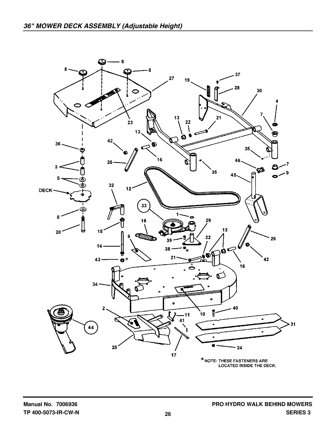 Snapper SPLH153KW, SPA361, SPA481, SPLH173KW manual Mower Deck Assembly Adjustable Height 