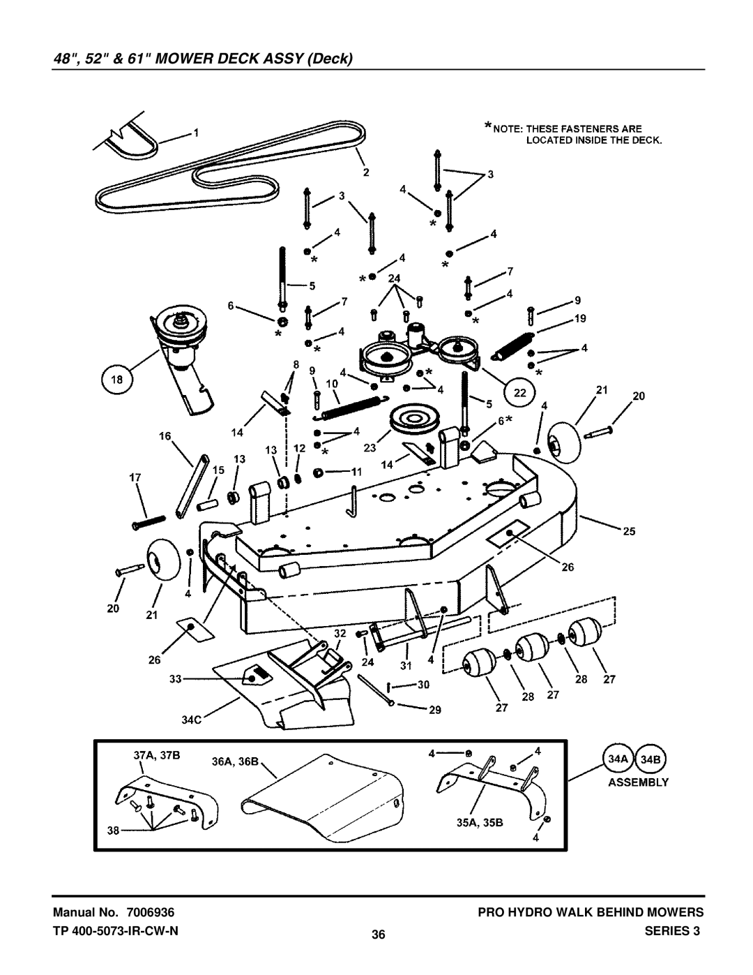 Snapper SPA361, SPA481, SPLH153KW, SPLH173KW manual 48, 52 & 61 Mower Deck Assy Deck 