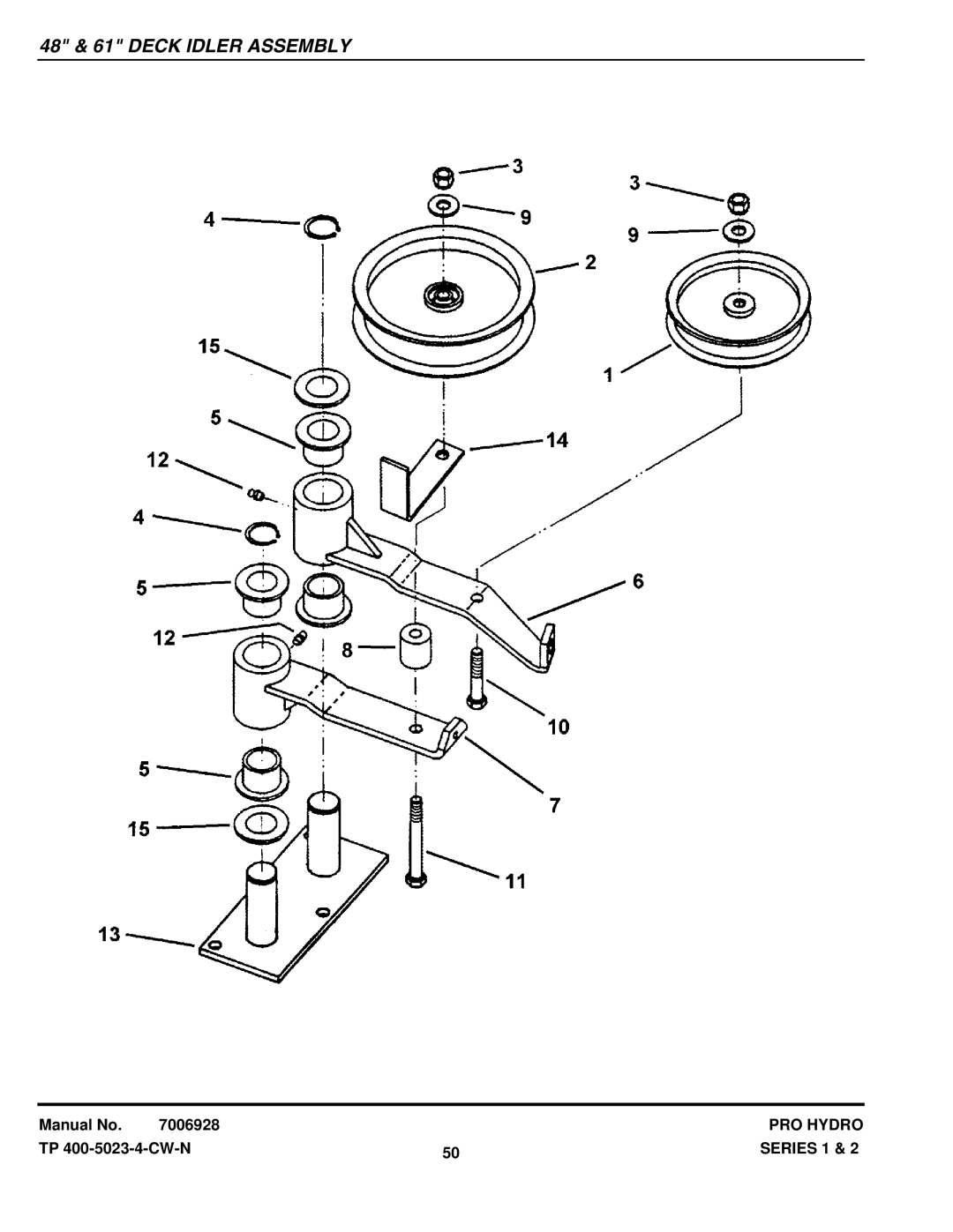 Snapper SPLH141KH, SPA521, SPA611, SPLH171KW SPA480, SPLH152KW SPA361, SPLH231KHE SPA520 manual 48 & 61 Deck Idler Assembly 