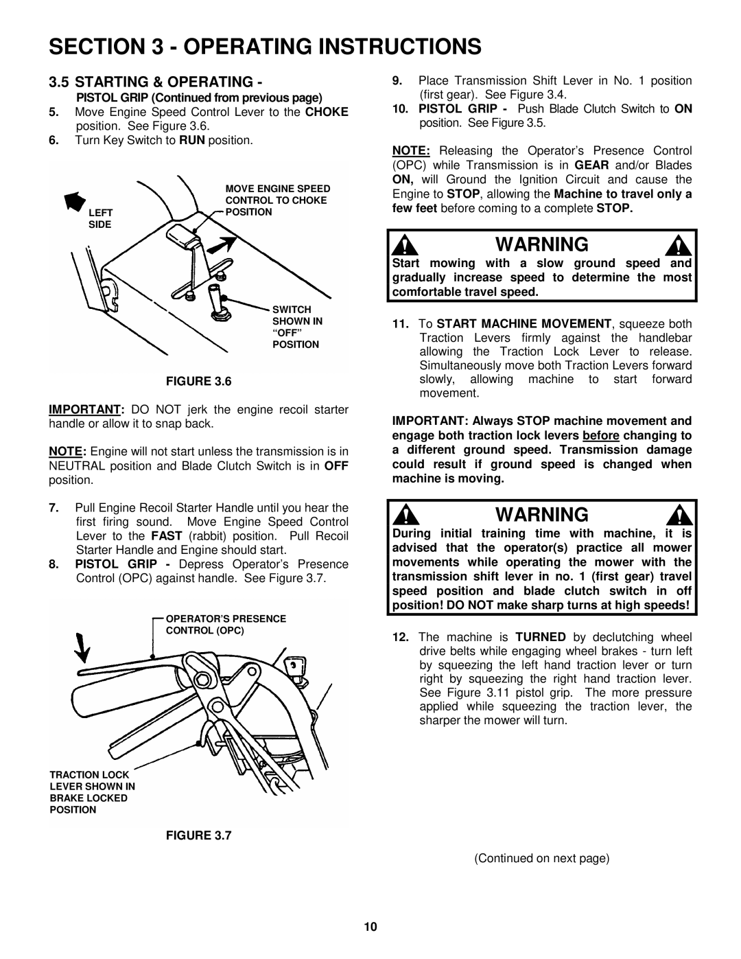 Snapper SPE1250KW, SPE140KW, SPE150KH, SPE360, SPE480 important safety instructions Pistol Grip from previous 