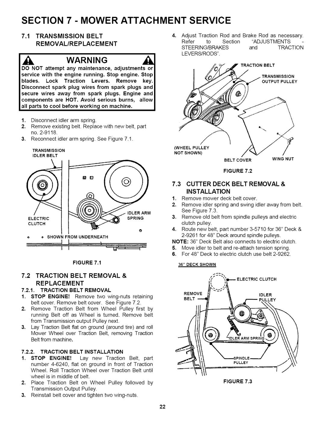 Snapper SPE150KH, SPE1250KW Mower Attachment Service, Transmission Belt REMOVAL/REPLACEMENT, Traction Belt Removal 