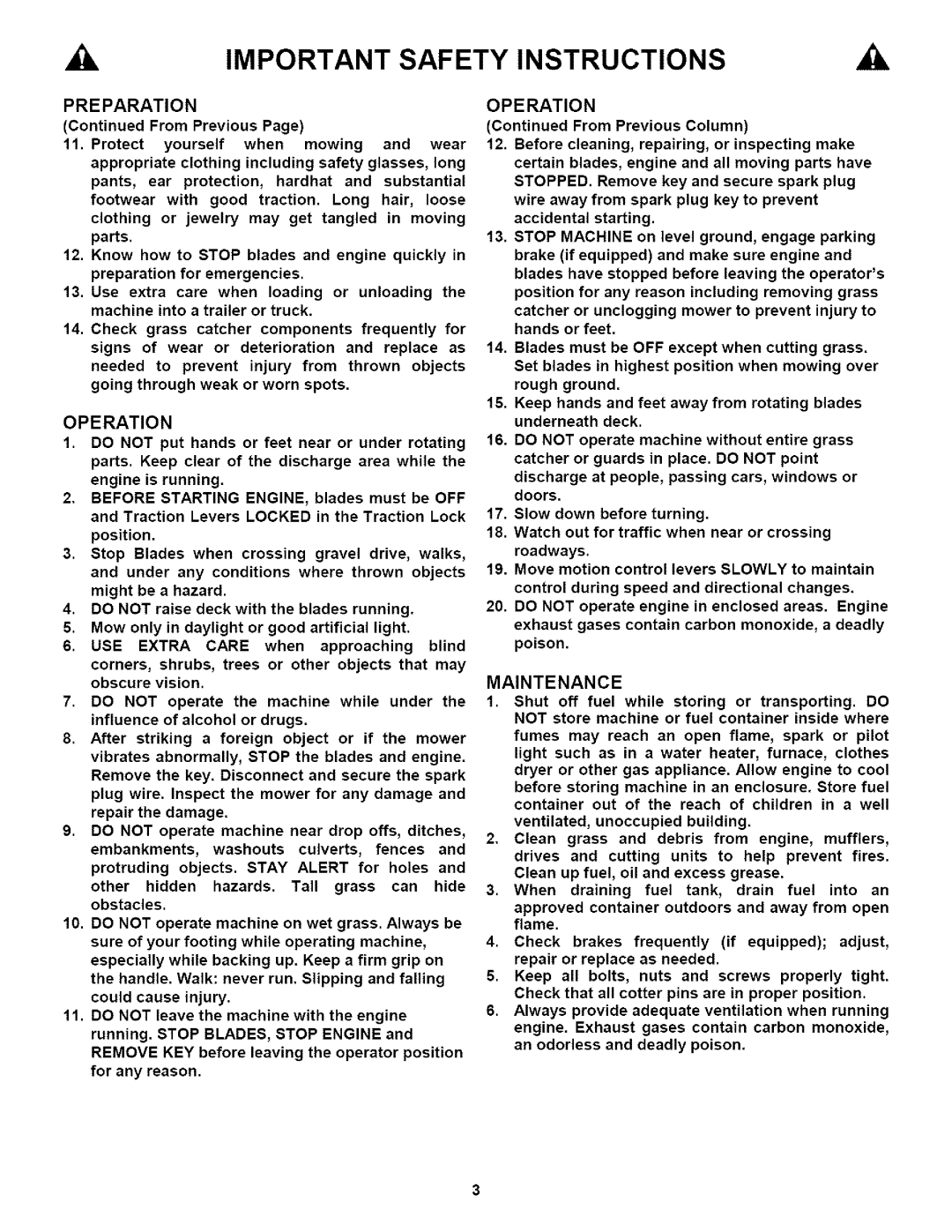 Snapper SPE1250KW, SPE150KH, SPE140KW important safety instructions Operation, Maintenance 