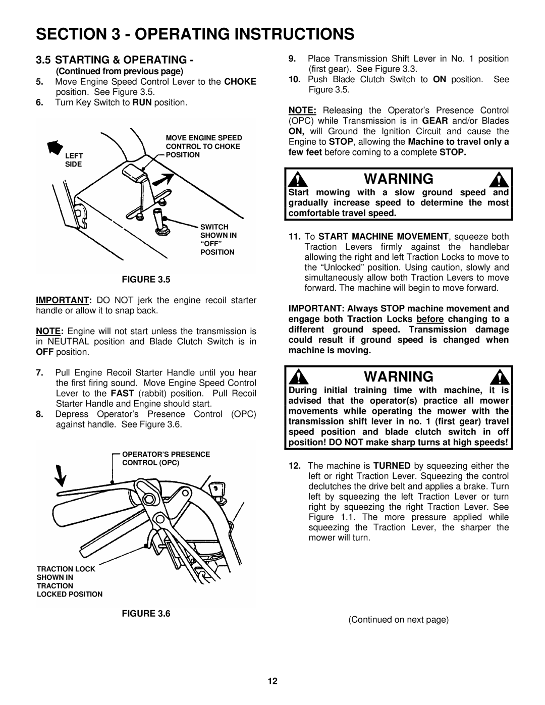 Snapper SPE131KW, SPE361, SPE481 important safety instructions On next 