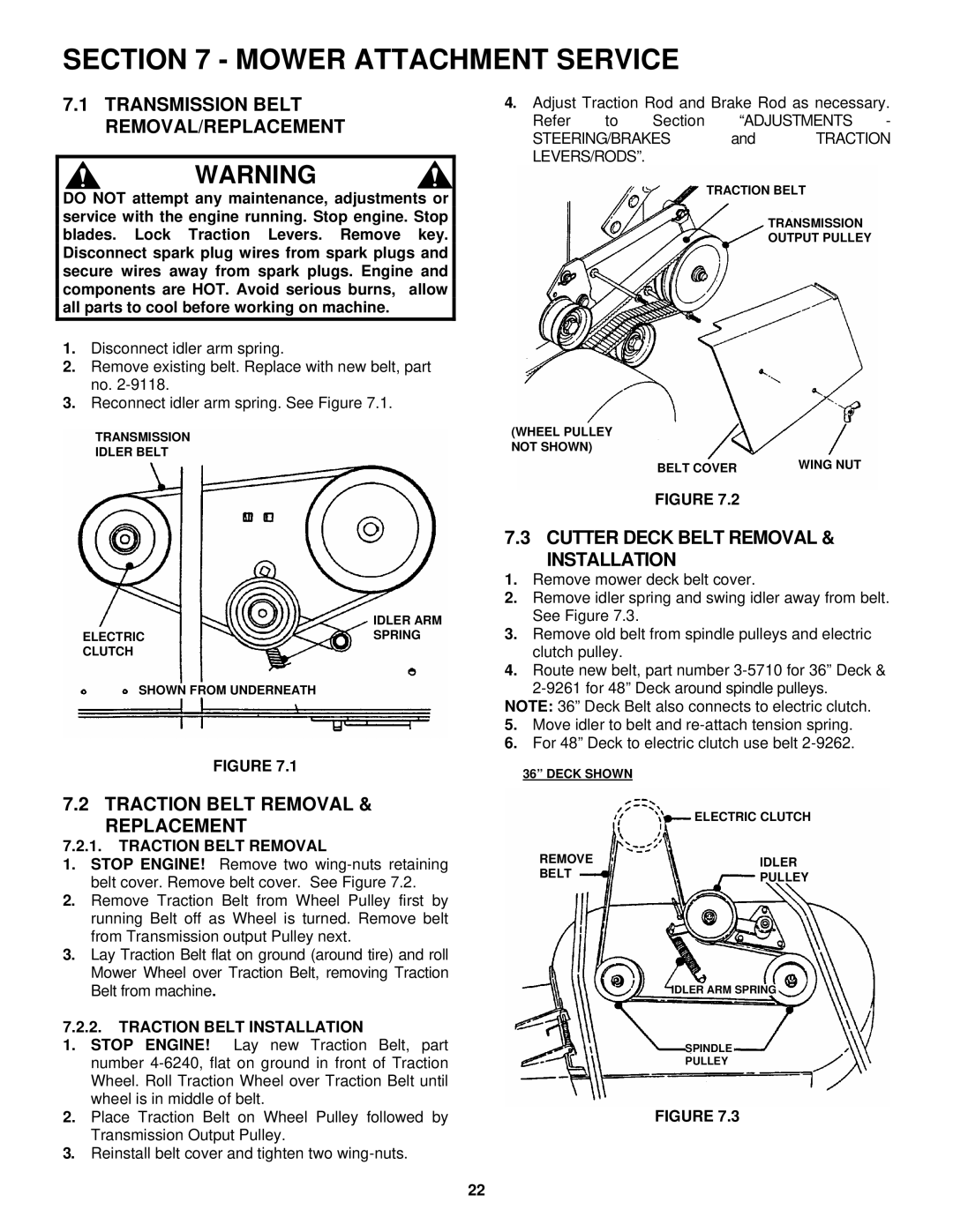 Snapper SPE131KW, SPE361, SPE481 Mower Attachment Service, Transmission Belt REMOVAL/REPLACEMENT 