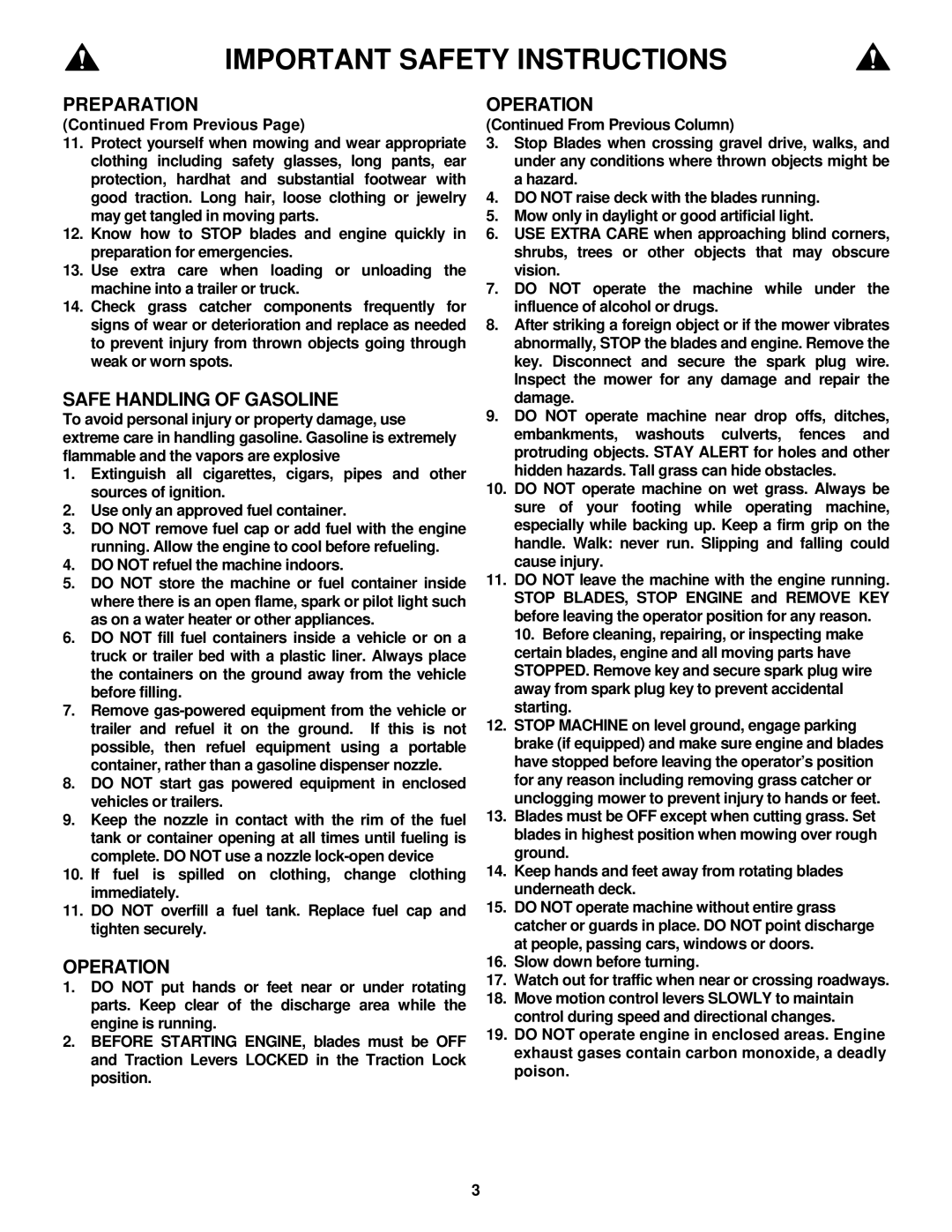 Snapper SPE131KW, SPE361, SPE481 important safety instructions Safe Handling of Gasoline, Operation 