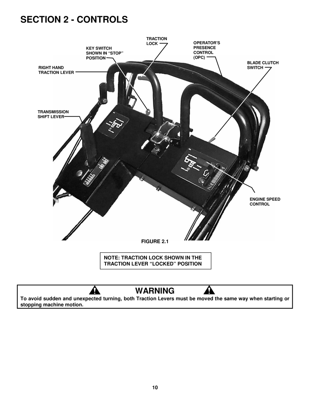 Snapper SPE481, SPEL150KH, SPE361 important safety instructions Controls, Traction Lever Locked Position 