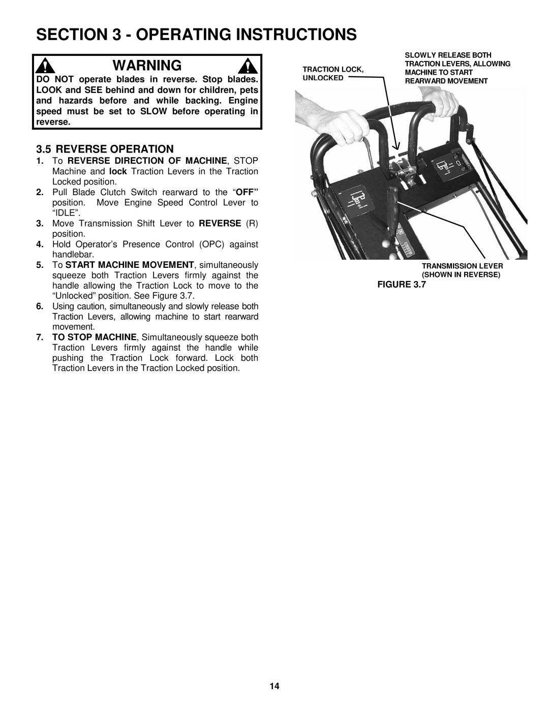 Snapper SPE361, SPEL150KH, SPE481 important safety instructions Reverse Operation 