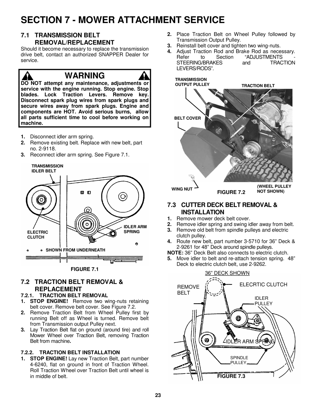 Snapper SPE361 Mower Attachment Service, Transmission Belt REMOVAL/REPLACEMENT, Traction Belt Removal & Replacement 