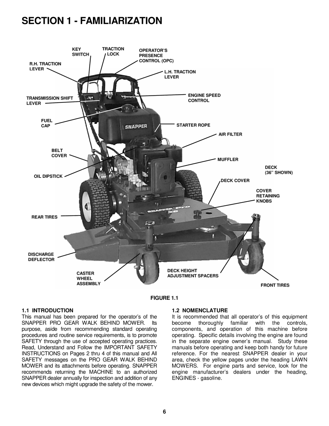 Snapper SPEL150KH, SPE481, SPE361 important safety instructions Familiarization, Introduction, Nomenclature 