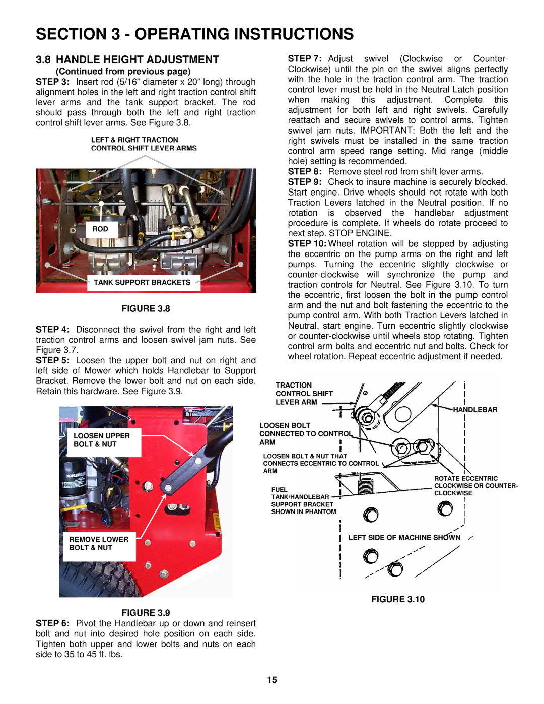 Snapper SPLH152KW, SPLH172KW, SPA361, SPA481, SPA521, SPA611 important safety instructions Handlebar 