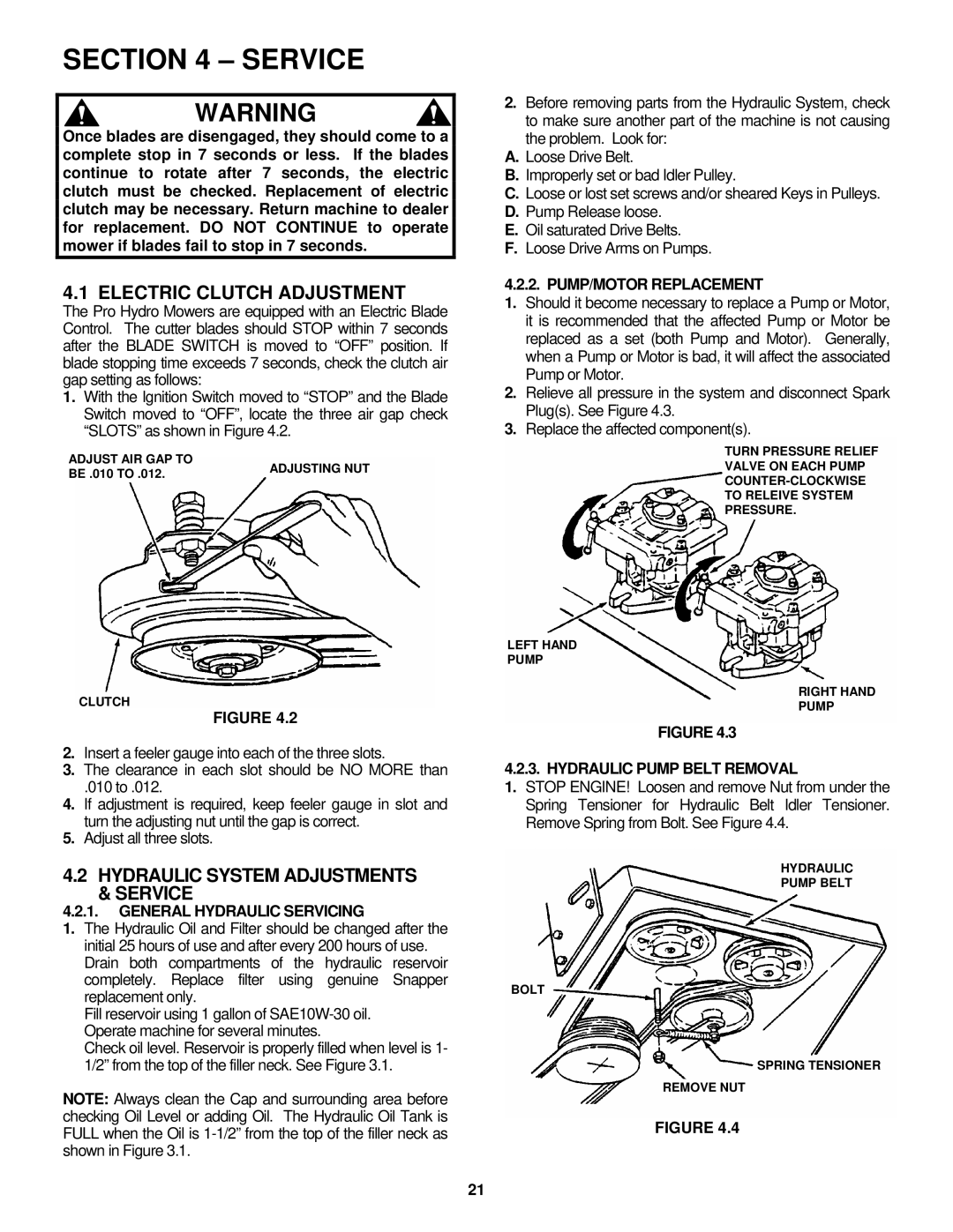 Snapper SPLH152KW, SPLH172KW, SPA361, SPA481, SPA521, SPA611 Service, Electric Clutch Adjustment 