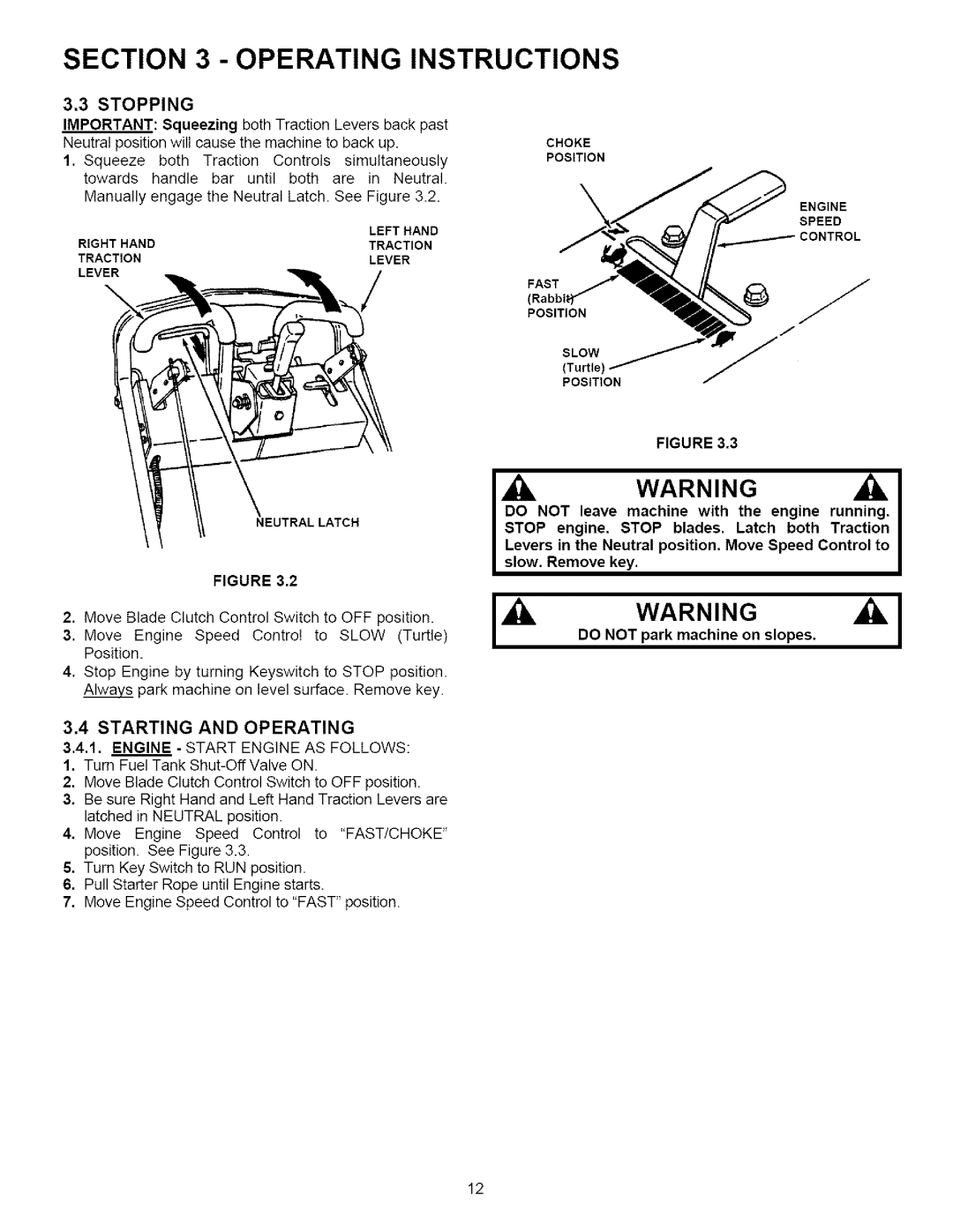 Snapper SPLHI53KW important safety instructions Stopping, Starting and Operating 