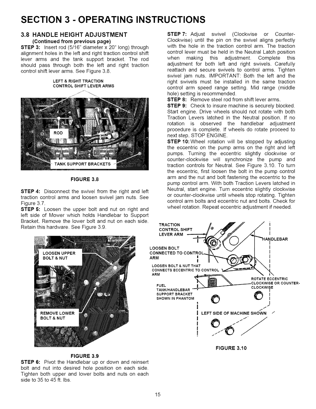 Snapper SPLHI53KW important safety instructions From previous, Shift Lever ARM Dlebar Loosen Bolt Connected 