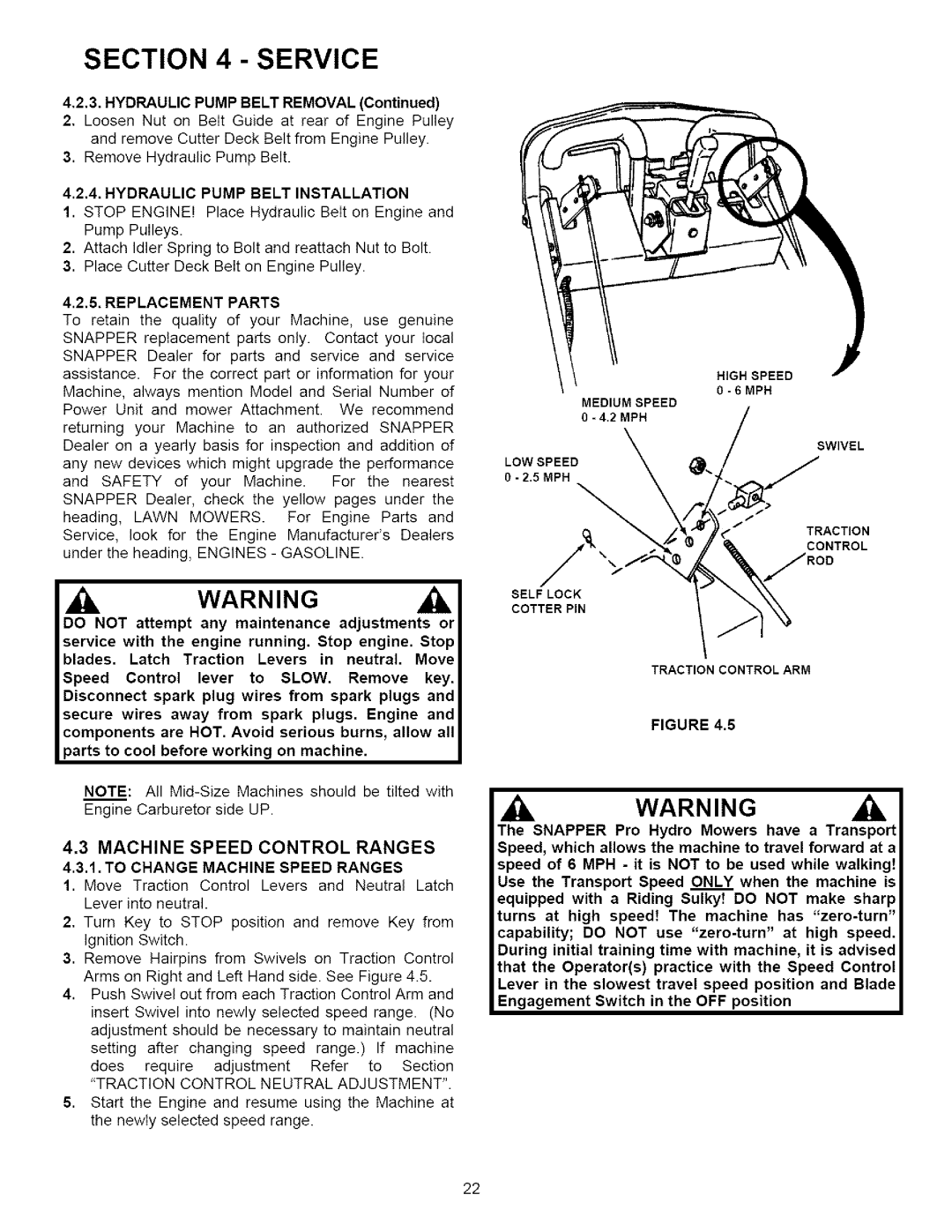 Snapper SPLHI53KW 3, Hydraulic Pump Belt Removal, 4, Hydraulic Pump Belt Installation, 5, Replacement Parts 