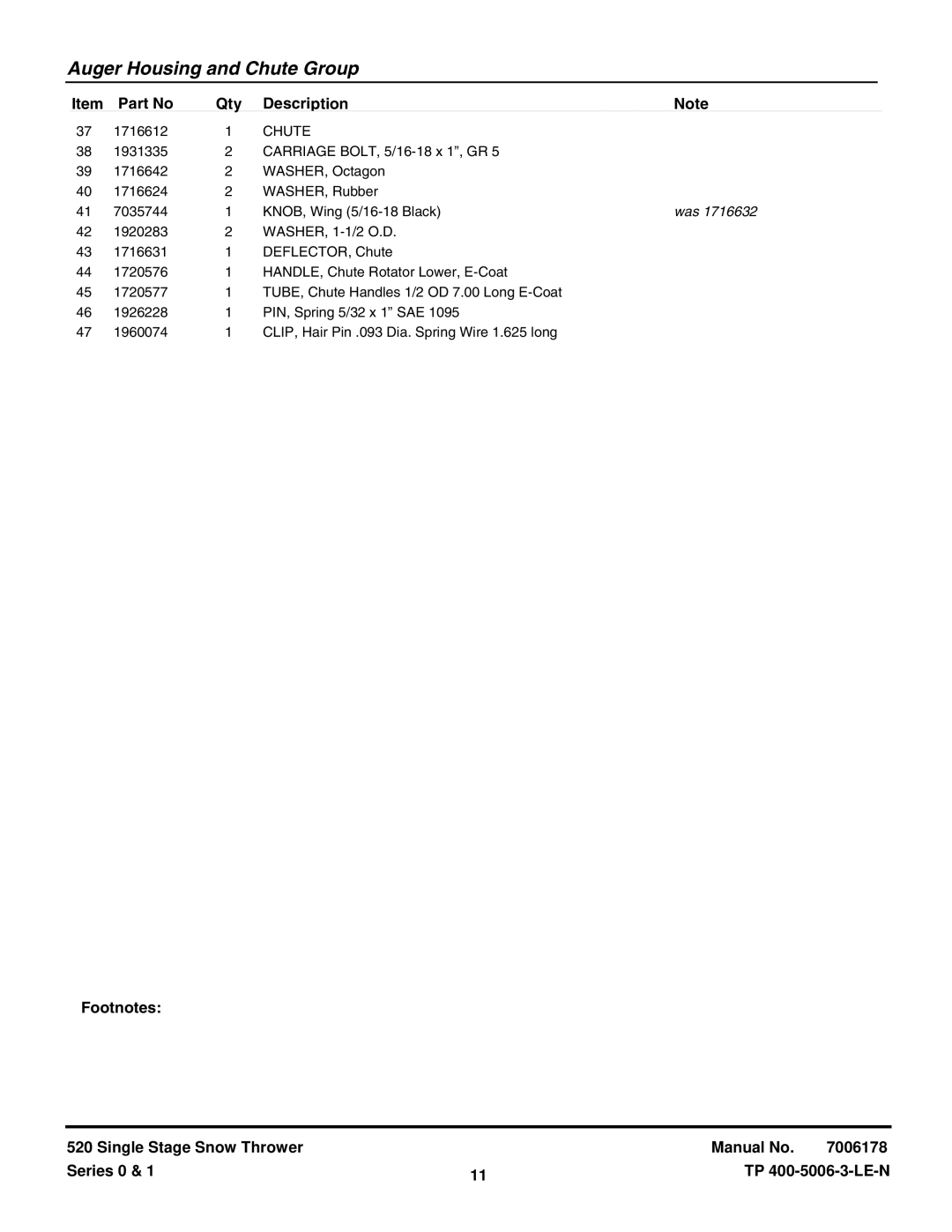 Snapper SS5201R, SS5201E, SS5200R, SS5200E manual Chute, Was 