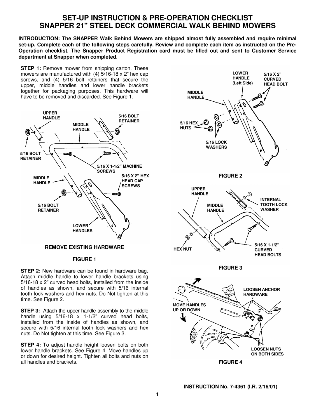 Snapper Steel Deck Commercial Walk Behind Mowers manual Remove Existing Hardware 