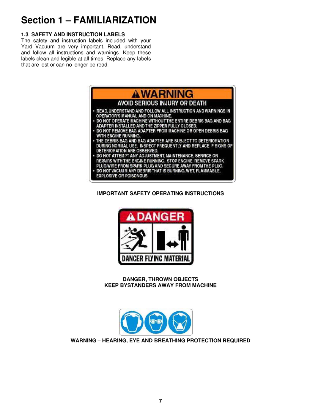 Snapper SV25550HC, SV25650B, SV25500HV, SV25550HV important safety instructions Safety and Instruction Labels 