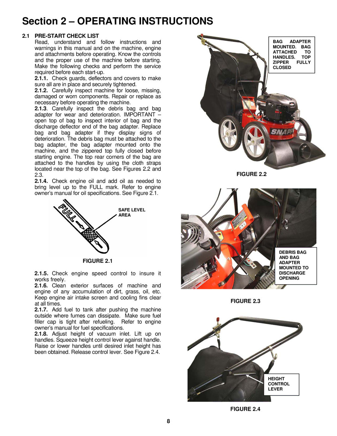 Snapper SV25550HC, SV25650B, SV25500HV, SV25550HV Operating Instructions, PRE-START Check List 