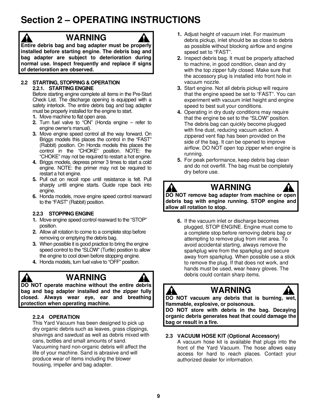 Snapper SV25550HC, SV25650B, SV25500HV, SV25550HV important safety instructions Stopping Engine, Operation 