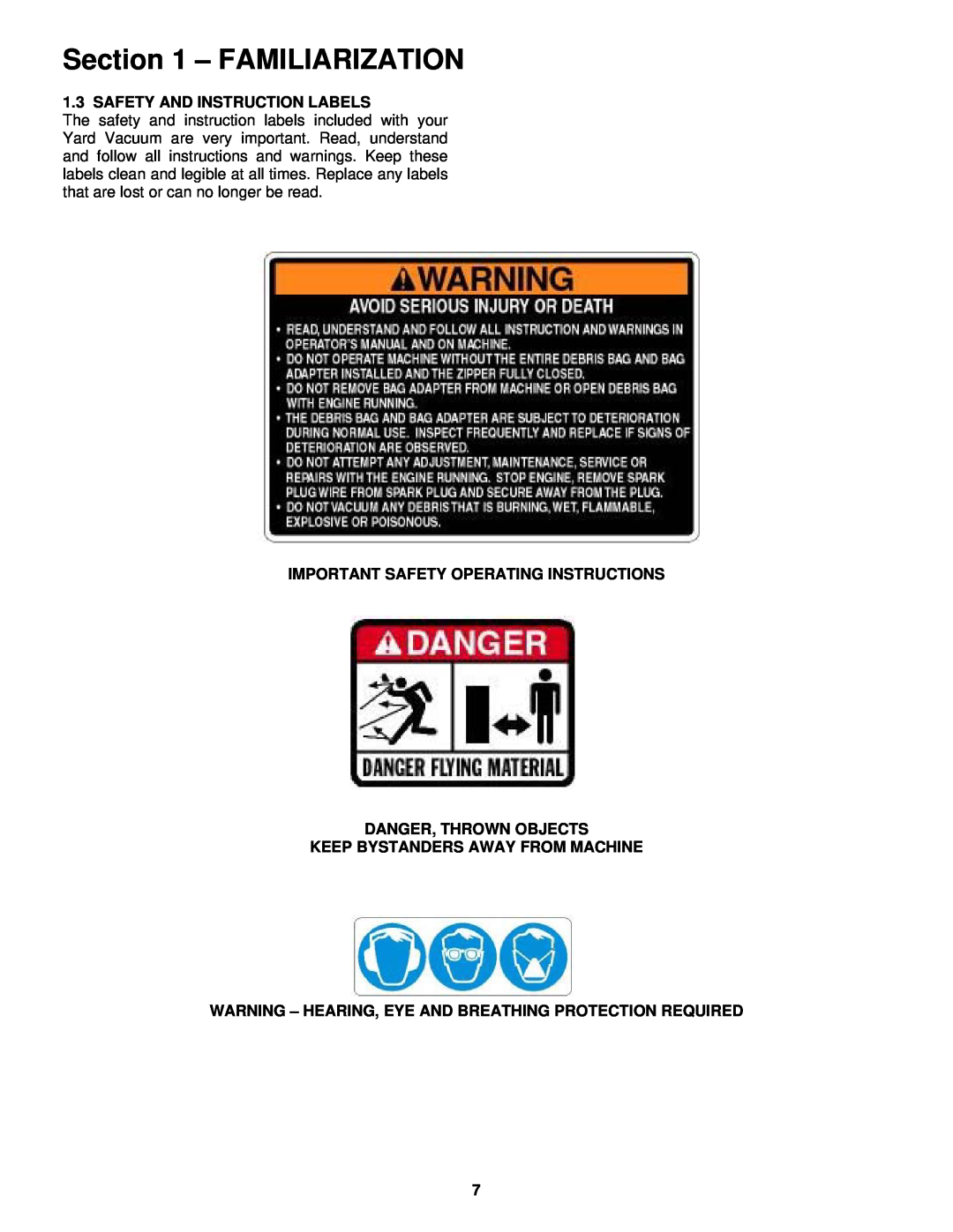 Snapper SV25550HC, SV25650B, SV25500HV, SV25550HV Familiarization, Safety And Instruction Labels 
