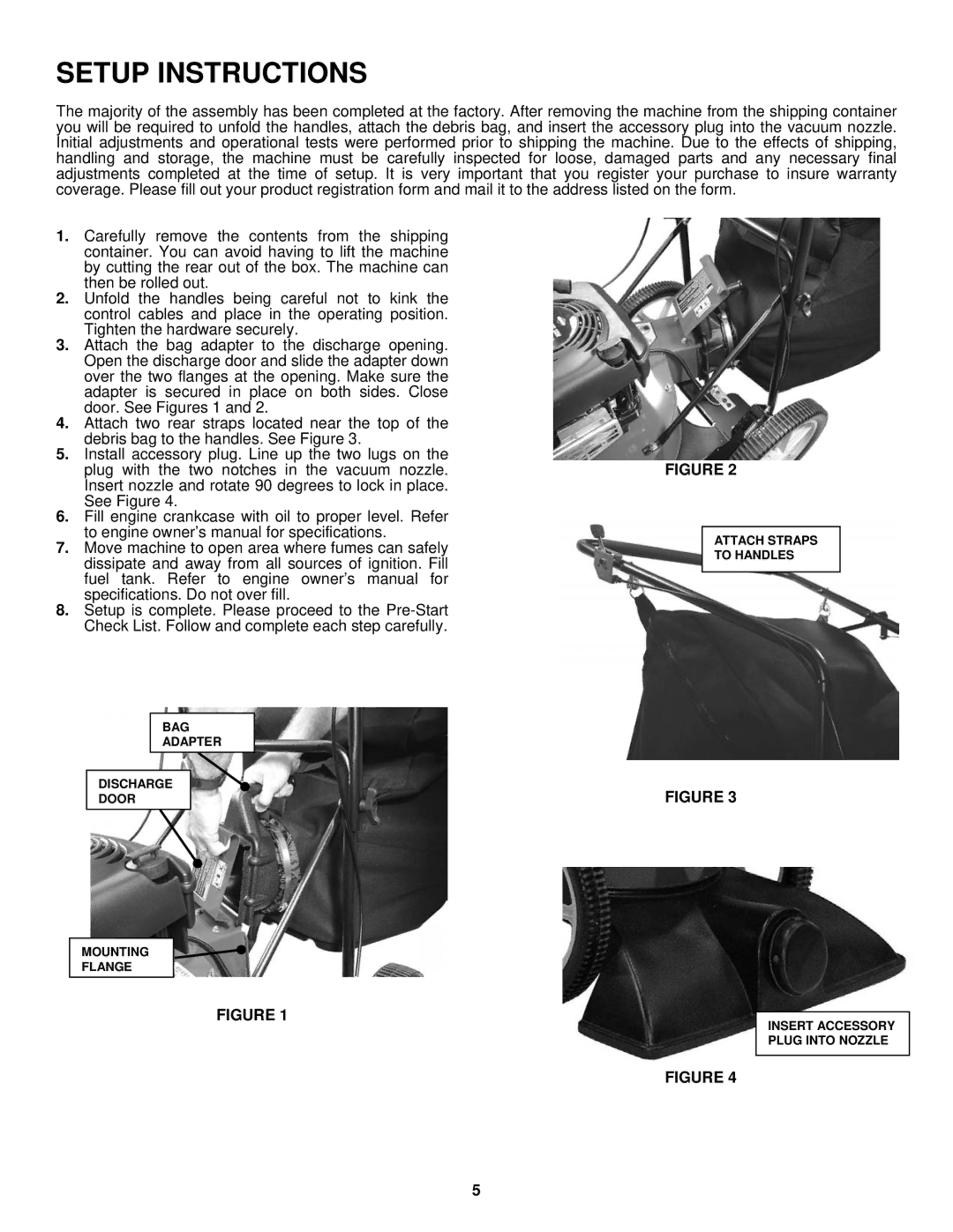 Snapper SV25550HV important safety instructions Setup Instructions 