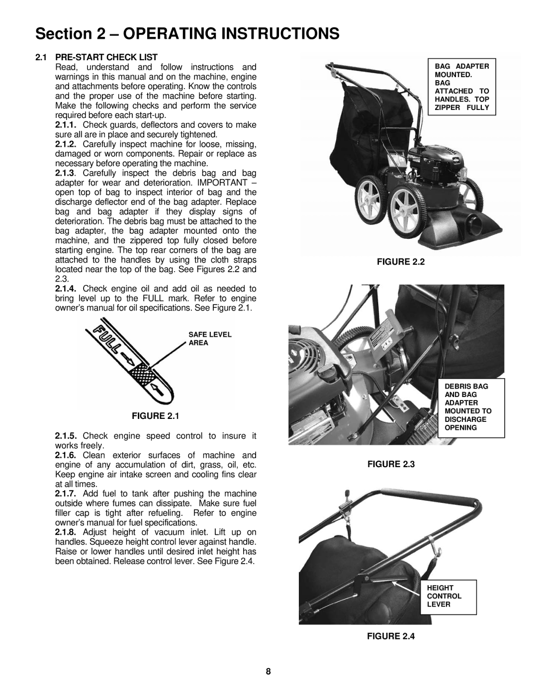 Snapper SV25550HV important safety instructions Operating Instructions, PRE-START Check List 