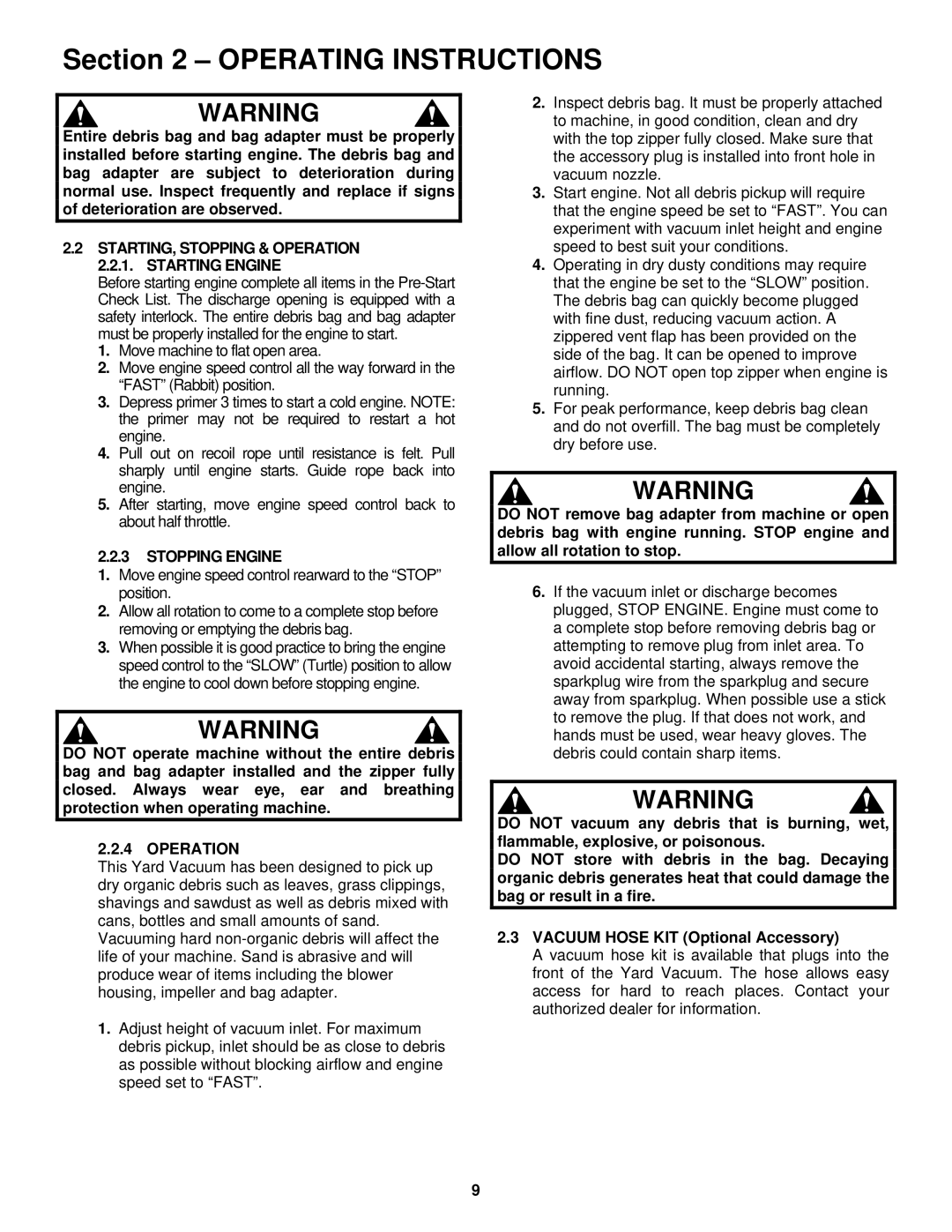 Snapper SV25550HV important safety instructions Stopping Engine, Operation 