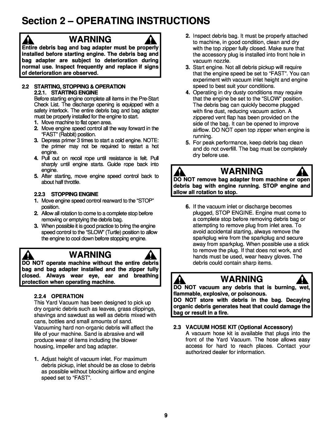 Snapper SV25550HV important safety instructions Operating Instructions, Stopping Engine 